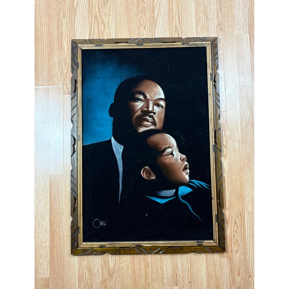 VTG Martin Luther King Black Velvet Painting Civil Rights Collectible signed